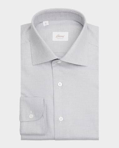 Brioni Men's Cotton Micro-Basketweave Dress Shirt