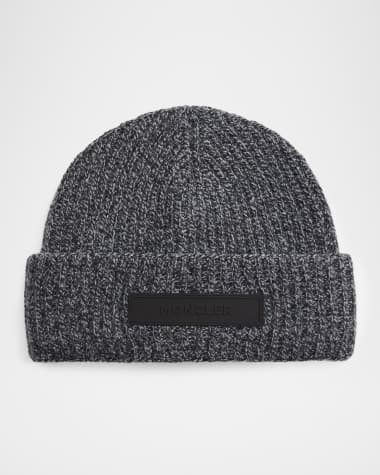 Moncler Men's Mouline Knit Rubber-Logo Beanie Hat