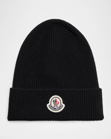 Moncler Men's Ribbed Wool Logo Beanie Hat