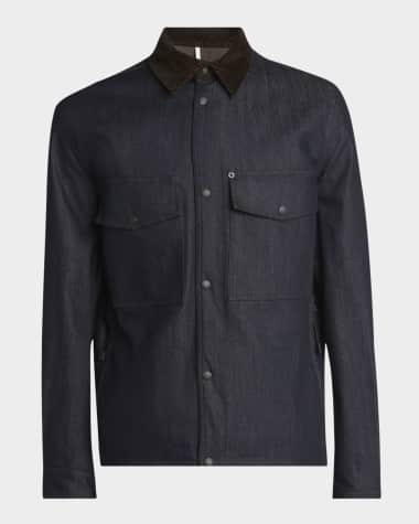 Moncler Men's Corduroy-Collar Denim Shirt Jacket