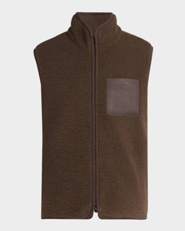 Moncler Men's Leather-Pocket Teddy Vest