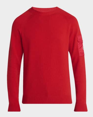 Moncler Men's Sleeve-Pocket Knit Crewneck Sweater