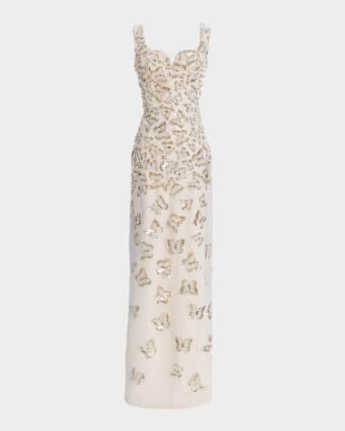 Dress the Population Black Label Goldie Sequin Butterfly Applique Column Gown