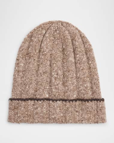 Brunello Cucinelli Men's Cashmere Donegal Rib-Knit Beanie Hat