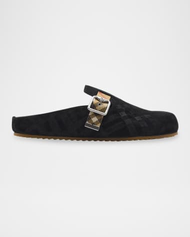 Burberry Men's Urchin Suede Check-Strap Clogs
