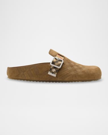 Burberry Men's Urchin Suede Check-Embossed Clogs