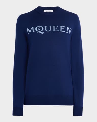 McQueen Men's Wool Jacquard Logo Crewneck Sweater