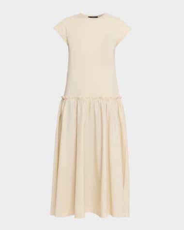 Joseph Cap-Sleeve Cotton Jersey & Poplin Midi Dress