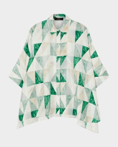 Joseph Arcole Marble-Print Habotai Silk Blouse