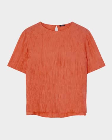 Joseph Brunet Crewneck Crinkled Habotai Silk Top