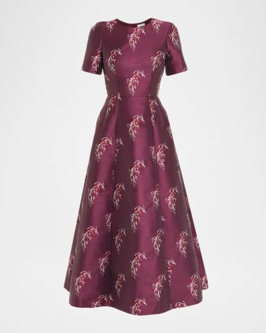 Adam Lippes Evangeline Silk Jacquard Fit-&-Flare Midi Dress