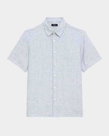 Theory Men's Irving Linen Summer Stripe Short-Sleeve Shirt