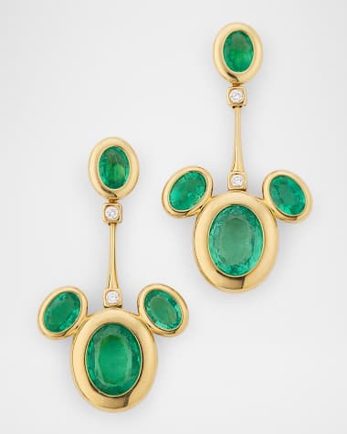 Goshwara G One 18K Yellow Gold Emerald Earrings with Diamonds