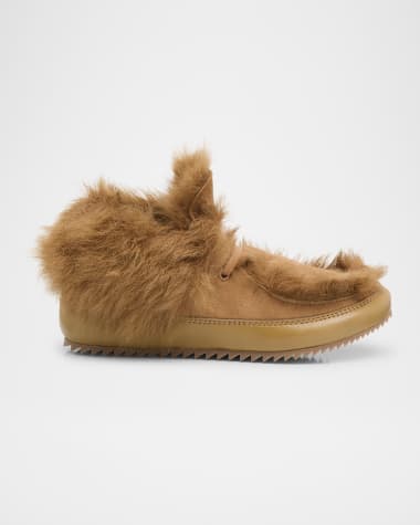 Pedro Garcia Jadine Fur-Lined Mixed Leather Moccasins