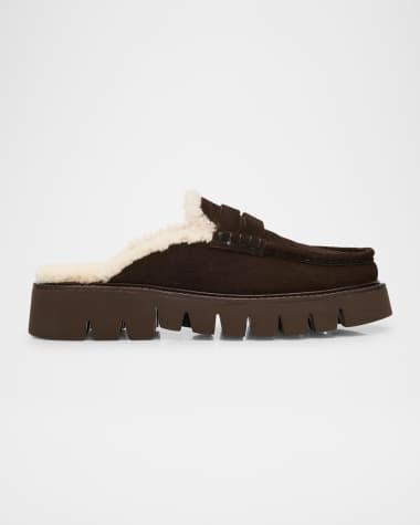 Pedro Garcia Savy Shearling-Lined Suede Loafer Mules