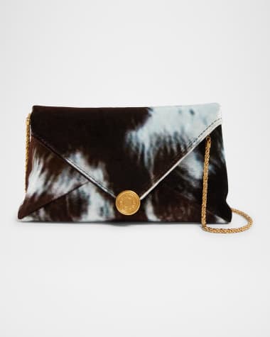 Dries Van Noten Small Cowhide-Print Viscose Envelope Clutch Bag