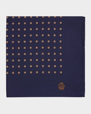 dunhill Men's Medallion Mulberry Silk Pocket Square