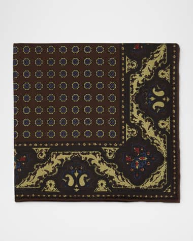 dunhill Men's Mulberry Silk Floral Medallion Pocket Square