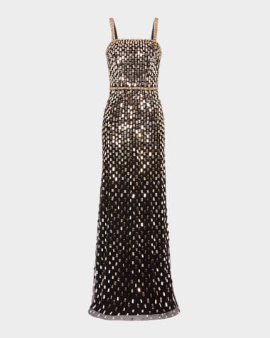 Jenny Packham Juliette Sequined Crystal Sleeveless Column Gown