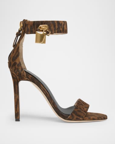 TOM FORD Leopard Suede Stiletto Sandals with Padlock