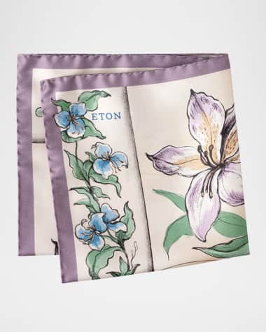 Eton Men's Large Floral Silk Pocket Square