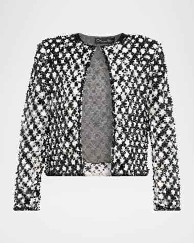 Oscar de la Renta Sequined Embroidered Tailored Jacket