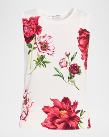 Oscar de la Renta Sleeveless Peony Print Twinset Tank Top