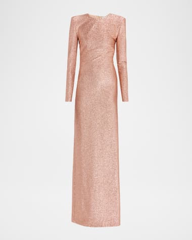Oscar de la Renta Long Sleeve Stretch Lame Gown