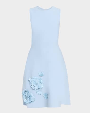 Oscar de la Renta Sequined Floral Applique Knit Dress