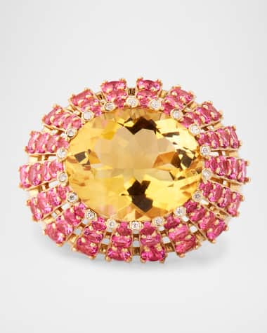 Siena Jewelry 14K Yellow Gold Pink Spinel Raised Citrine Statement Ring with Diamonds