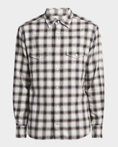 TOM FORD Men's Small Buffalo Plaid Slim Fit Western Shirt