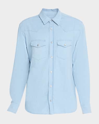 TOM FORD Men's Chambray Slim Fit Snap-Front Western Shirt