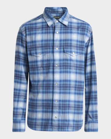TOM FORD Men's Defused Check Slim Fit Western Shirt