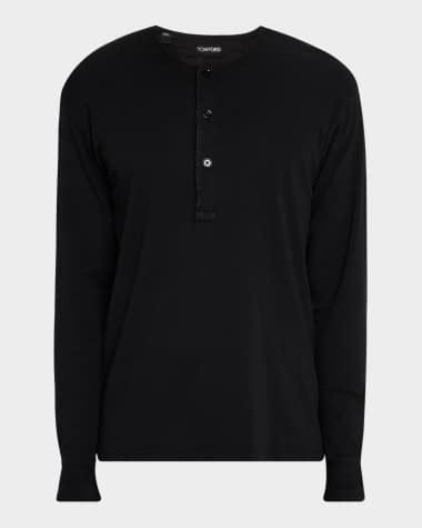 TOM FORD Men's Ribbed Long-Sleeve Henley Tee