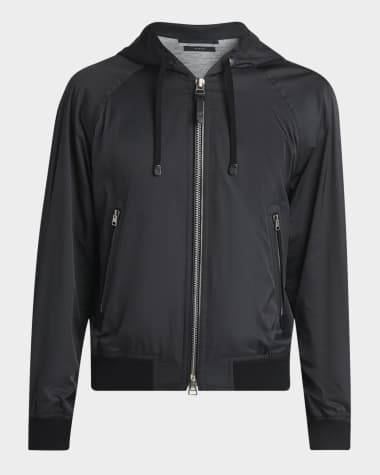 TOM FORD Men's Technical Poplin Jersey-Lined Full-Zip Hoodie