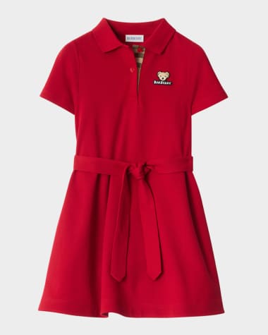 Burberry Girl's Astrid Bear Short-Sleeve Polo Dress, Size 3-14