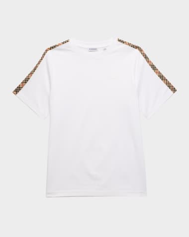 Burberry Girl's Cedar Check Tape Short-Sleeve Crewneck T-Shirt, Size 3-14