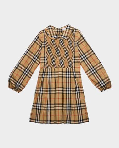 Burberry Girl's Ida Long-Sleeve Smocked Check Dress, Size 3-14