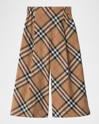 Burberry Girl's Maya Cotton Check Wide-Leg Pants, Size 3-14