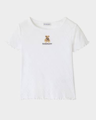 Burberry Girl's Penny Bear Ruffled Pointelle Knit T-Shirt, Size 3-14