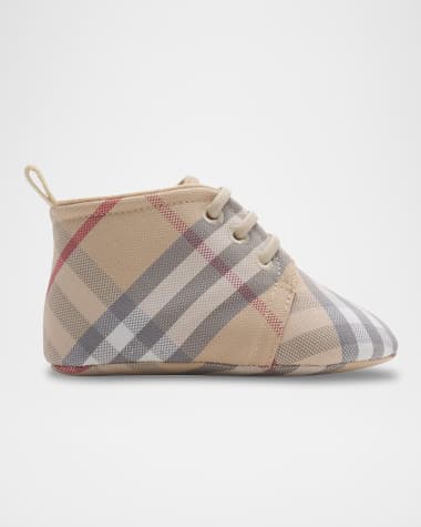 Burberry Kid's Corby Lace-Up Check Prewalker Booties, Baby