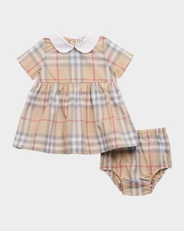 Burberry Girl's Geraldine Cotton Poplin Check Dress & Bloomers, Size Newborn-18M