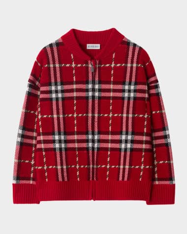 Burberry Kid's Duncan Check Cardigan Sweater, Size 3-14