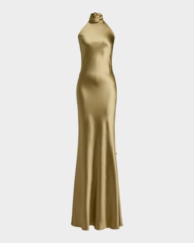 Ralph Lauren Collection Chilton Halter Stretch Satin Evening Dress