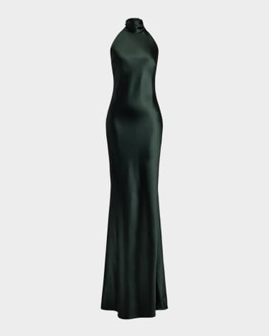 Ralph Lauren Collection Chilton Stretch Satin Halter Evening Dress
