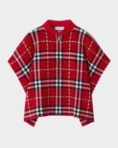 Burberry Girl's Grela Check Wool-Blend Capelet, Size S