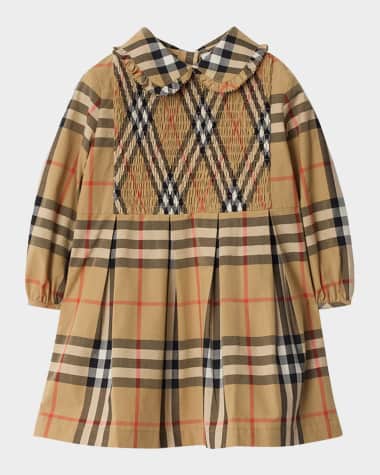 Burberry Girl's Ida Smocked Cotton Check Dress, Size 12M-2