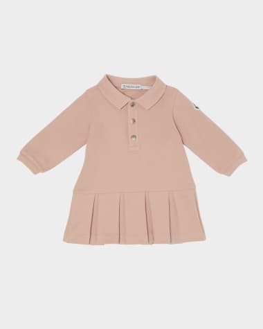 Moncler Girl's Long-Sleeve Pleated-Skirt Polo Dress, Size 12M-3