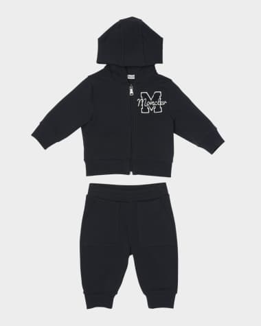 Moncler Boy's M Logo Embroidered Zip-Front Hoodie & Joggers, Size 3M-3