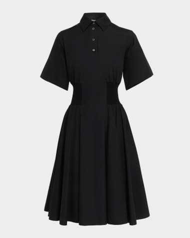 Loewe Short-Sleeve Cinched-Waist Poplin Midi Shirtdress
